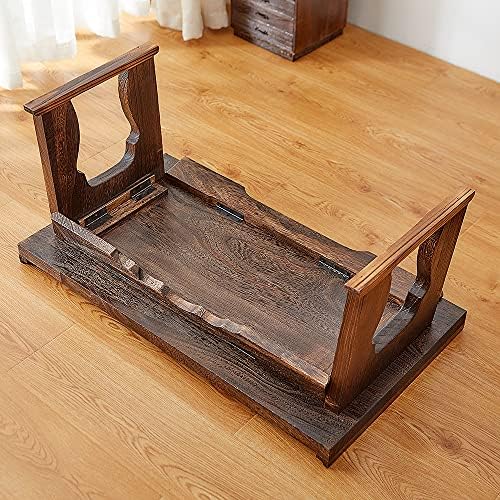 Foldable Wooden Laptop Desk, Breakfast in Bed Serving Tray, Japanese Floor Table for Tea & Coffee, Portable Antique Meditation Altar(26.8”x13.4”x11.4”)