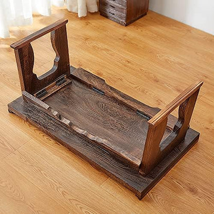 Foldable Wooden Laptop Desk, Breakfast in Bed Serving Tray, Japanese Floor Table for Tea & Coffee, Portable Antique Meditation Altar(26.8”x13.4”x11.4”)