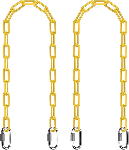 SELEWARE 2 Pack 60 Inch Hanging Swing Chain with 4 Carabiners, 1000LB Capacity Plastic Coated Hanging Chains, Hammock Hardware Kit for Swing, Hanging Chair, Punching Bags, Indoor Outdoor Gym (Yellow)