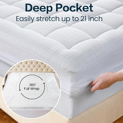EASELAND Mattress Pad Twin Size Pillow Top Mattress Cover Quilted Fitted Protector Single Cotton Top 8-21" Deep Pocket Mattress Topper(39x75 Inches)