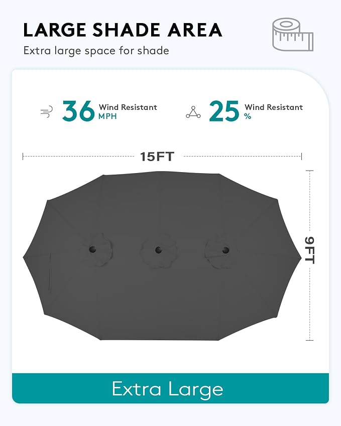 SERWALL HDPE Patio Furniture Set with 15FT Double Side Patio Umbrella, All Weather Wood-Like Outdoor Sofa Sectional Couch, Grey Patio Furniture with Grey Cushions