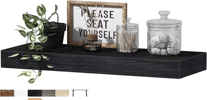 QEEIG Floating Shelf for Wall Bathroom Shelves Bedroom Kitchen Living Room Farmhouse Small Book Shelf 16 inch Set of 1, Black (015-B1)