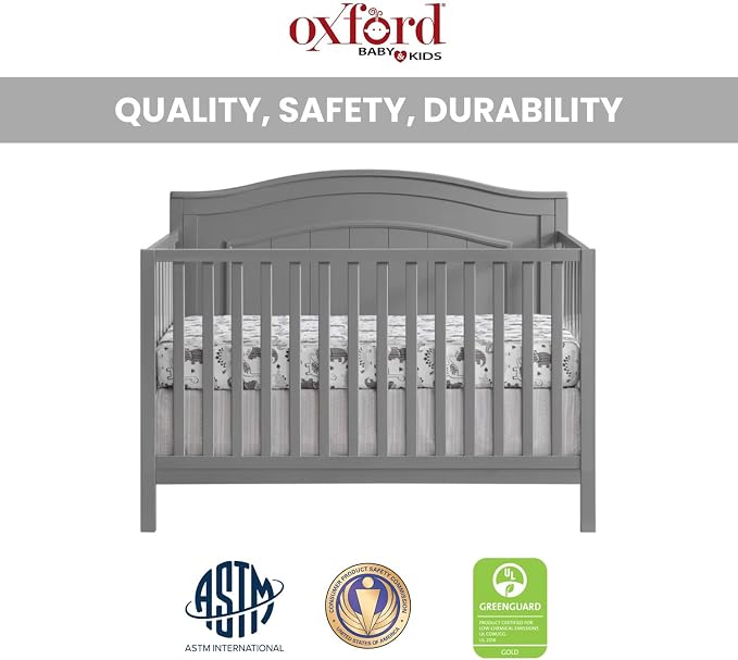 Oxford Baby North Bay 4-in-1 Convertible Baby Crib, Dove Gray, GreenGuard Gold Certified