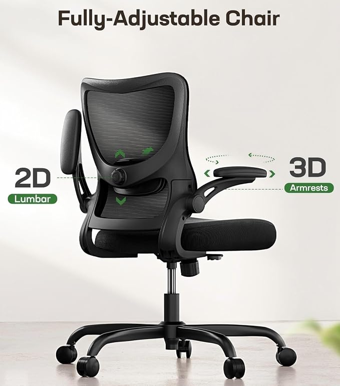 Marsail Ergonomic Office Chair Desk Chair with 3D PU Armrests and Adjustable Lumbar Support Breathable Mesh Chair Executive Rolling Swivel Comfy Task Chair for Home Office Gaming，Pack of 2