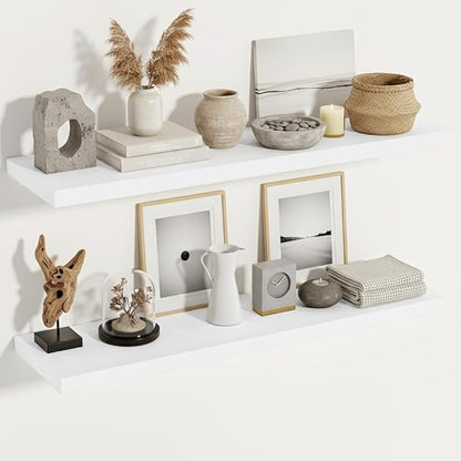 Vivelove White Floating Shelves 12 Inches Deep, 48x12 Floating Shelves for Wall with Invisible Brackets, Room Shelves for Living Room Bedroom Kitchen Office, Set of 2