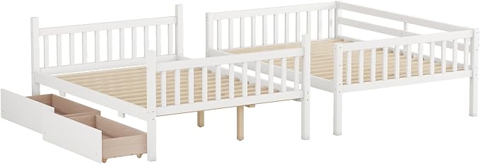 Harper & Bright Designs Full Over Full Bunk Bed with 2 Drawers, Convertible into 2 Beds, Bunk Bed with Ladder and Safety Guardrails, White