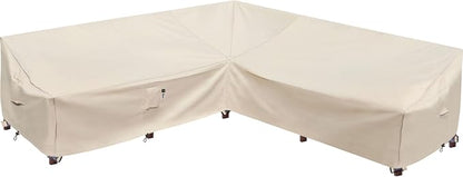 Outdoor Sectional Cover, Waterproof 600D Oxford Lawn Patio Furniture Covers, Patio Sectional Couch Cover, (Natural Beige,V-Shaped-115 x115)