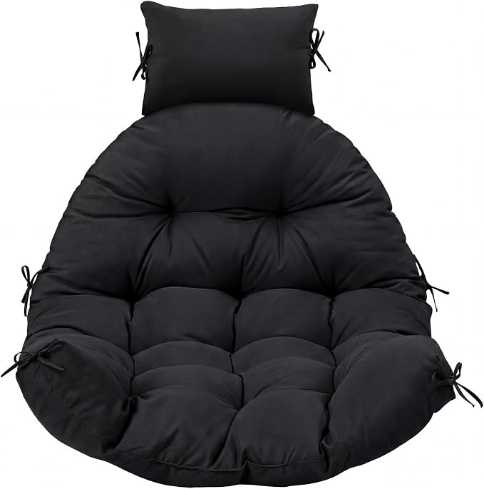 Tudomro Waterproof Egg Chair Cushion with Pillow Filling 2.58 kg Replacement Rocking Wicker Chair Cushion 48" x 32" High Back Hanging Swing Hammock Pad Thicken for Outdoor Patio Garden(Black)