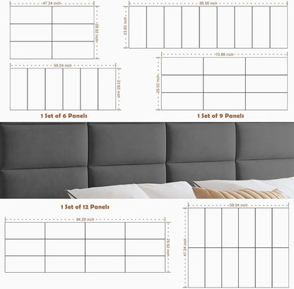 IFNOW Wall Mounted Upholstered Headboard Queen, 3D Peel and Stick Soundproof Panels, Reusable and Removable Padded Leather Bed Headboard, 9 Panels 9.84" x 23.62", Dark Grey
