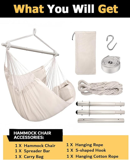 ADVOKAIR Hammock Chair Swing, Heavy-Duty Hanging Rope Swing Seat Supports 500 Lbs, Ideal for Outdoor Patio, Backyard, Porch, Deck & Indoor Bedroom Use