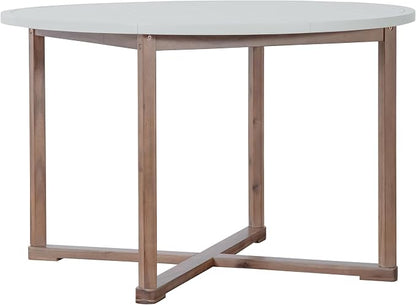 Quarte 5-Piece Outdoor Dining Set with 4 Acacia Wood Chairs,47.2" Round Dining Table with Slatted Design, Ideal for Patios, Gardens, Poolsides, and Lawn Areas & Indoor (Light Gray & Light Brown)