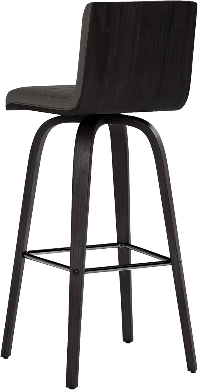 Armen Living Vienna Modern Swivel 30" Bar Height Barstool with Gray Faux Leather and Black Wood Finish