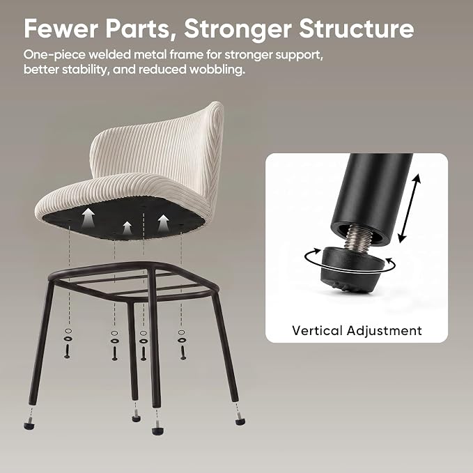 SIMTONAL Upholstered Dining Chairs Set of 4, Corduroy Armless Kitchen Chairs with Memory Foam Seat, Black Metal Legs, Mid Century Modern Accent Seating for Apartment, Vanity, [Beige]