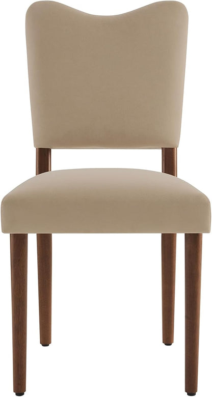KISLOT Upholstered Dining Chairs Set of 2, Modern Velvet Kitchen Chairs with Solid Wood Legs, High Back Wooden Dining Room Chairs with Dark Walnut Color Legs for Farmhouse Kitchen Dining Room, Brown