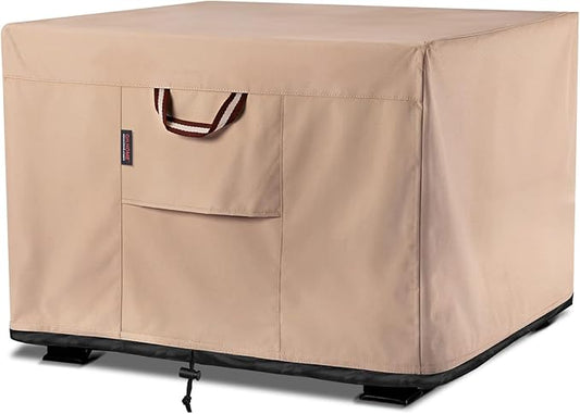 QH.HOME Fire Pit Cover Square-33-36 Inch Heavy Duty 900D Strong Tear-Resistant and UV Resistant and Waterproof and Fading Resistant Material Polyester Firepit Covers for Outdoor Fire Table-Wheat
