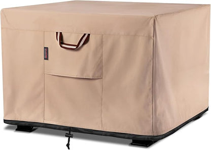QH.HOME Fire Pit Cover Square 29-32 Inch Heavy Duty 900D Strong Tear-Resistant and Waterproof and Fading Resistant Material Polyester UV Resistant Firepit Covers for Outdoor Fire Table-Wheat