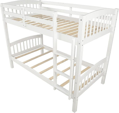 Merax Twin Over Twin Bunk Bed with Ladder and Guardrails,Convertible Bunk Bed can be Two Platform Beds(White)