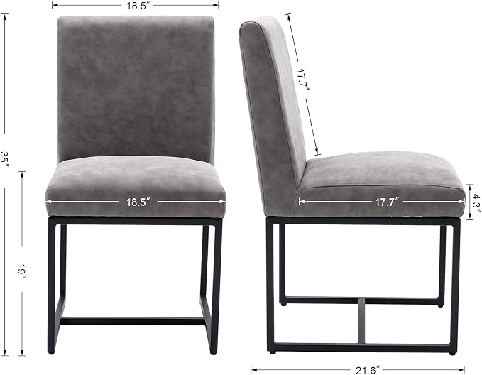 CIMOTA Modern Dining Chairs Set of 2, Leather Dining Room Chairs Upholstered Mid Century Armless Guest Side Chair with Black Base for Dining Room/Kitchen, Vintage Grey 2PCS