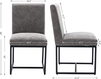 CIMOTA Modern Dining Chairs Set of 4, Leather Dining Room Chairs Upholstered Mid Century Armless Guest Side Chair with Black Base for Dining Room/Kitchen, Vintage Grey 4PCS