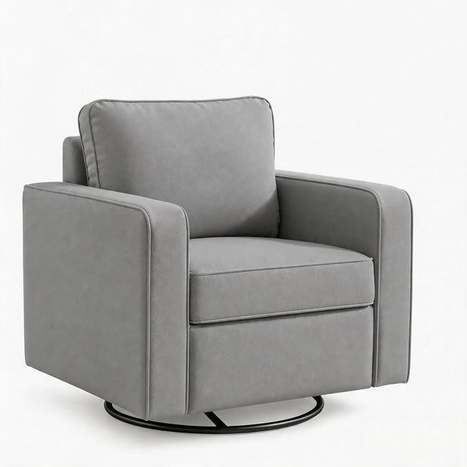Aoiy & Wifon 33.6" W Swivel Accent Chair, Mid Century Modern Swivel Chair for Living Room, Comfy Small Accent Chair, PU Leather, Gray