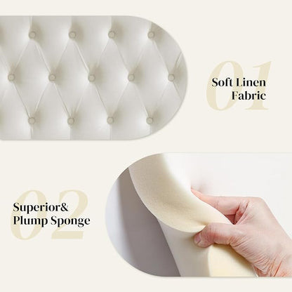 Tufted Upholstered King Size Bed Headboard in Modern Button Design, Adjustable Solid Wood Head Board, Premium Velvet Fabric Padded Headboards in Bedroom (White)