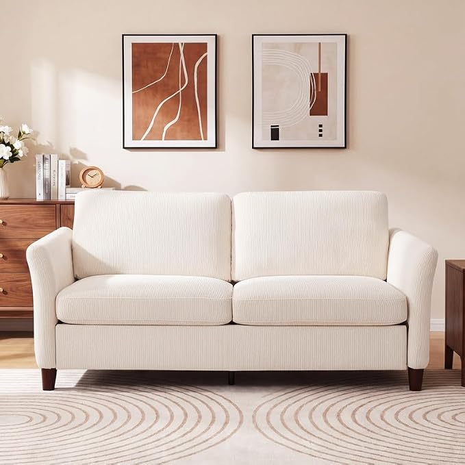 Valthie 80" Corduroy Loveseat Sofa, Modern Comfy Couches with Side Pocket, Living Room Couch, Couch for Bedroom and Small Spaces,2-Seater Sofa Beige