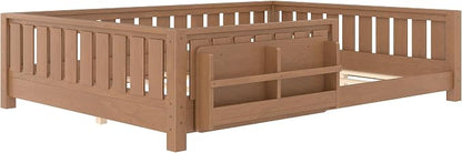 Bellemave Queen Size Floor Bed with high Rails and with Built-in Bookshelf for Kids, Girls, Boys, Wood Montessori Floor Bed Without Door, Natural