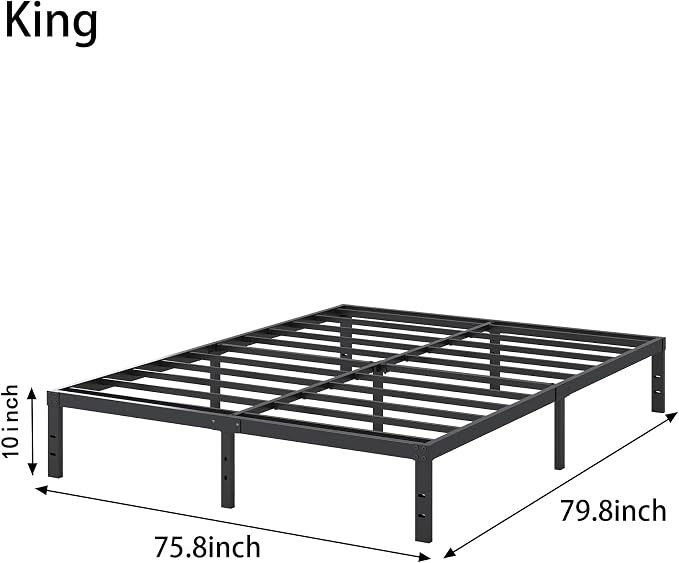 Cieemine 10 Inch King Size Bed Frame, Platform Metal Bed Frame King Heavy Duty Steel Slat Mattress Foundation, No Box Spring Needed, Easy Assembly, Noise-Free, Black