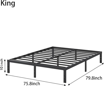 Cieemine 10 Inch King Size Bed Frame, Platform Metal Bed Frame King Heavy Duty Steel Slat Mattress Foundation, No Box Spring Needed, Easy Assembly, Noise-Free, Black