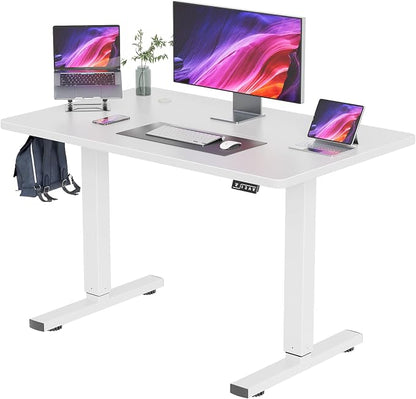 YESHOMY Height Adjustable Electric Standing Desk, 40 inch Computer Table, Home Office Workstation, White Leg/White Top