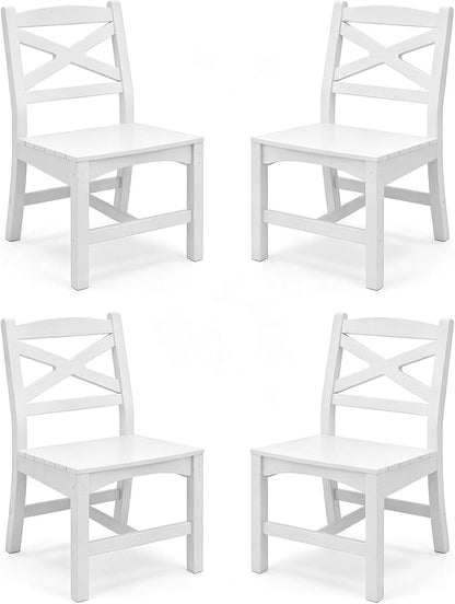 Outdoor Armless Dining Chairs Set of 4,HDPE Patio Chairs with Wide Seat,All-Weather HDPE Patio Armless Chairs for Porch, Backyard, Deck, White,Table not Included