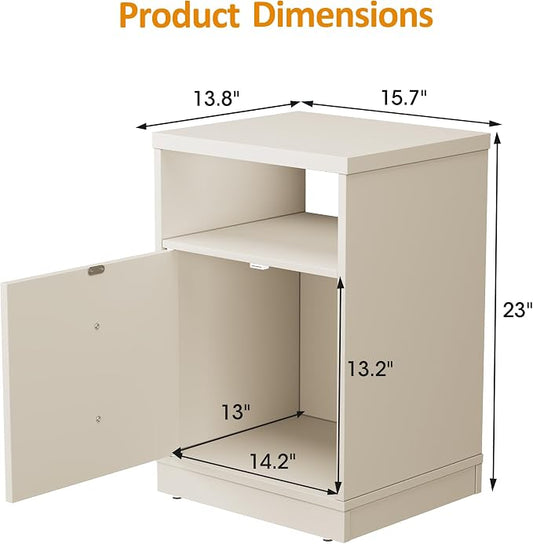 RoyalCraft Beige Nightstand with Storage Shelf and Door, Faux Two-Drawer Design Side Table, Modern Night Stand for Bedroom Dorm, Wood End Table for Small Spaces