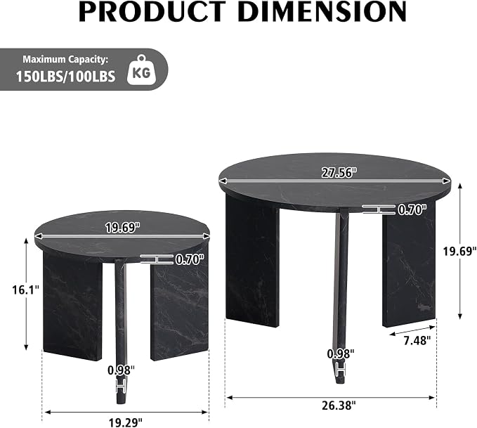 Round Nesting Coffee Table Set of 2 for Small Spaces | Modern style, suitable for living rooms, wooden