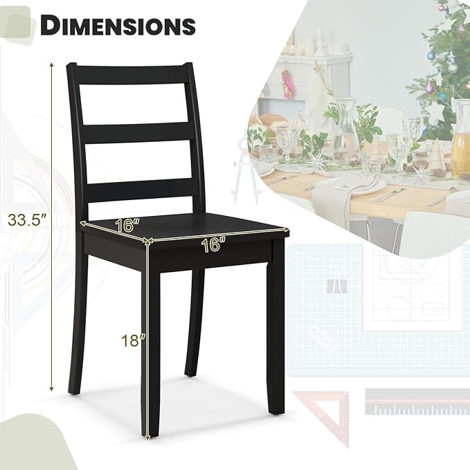 NAFORT Black Dining Chairs Set of 4, Wooden Armless Kitchen Chair with Solid Rubber Wood Legs, Non-Slip Foot Pads, Max Load 400 Lbs, Farmhouse Seat High Ladder Back Dining Room Chairs
