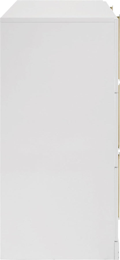 Coaster Home Furnishings - INES - Wood - 6-Drawer Dresser with Scratch-Resistant, Gold Pulls and Contemporary Style - Bedroom - White High Gloss - 223093