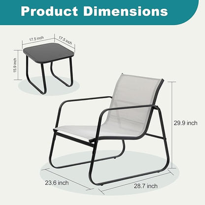 DUMOS 3 Piece Patio Furniture Set, Outdoor Patio Furniture Set with Table and Chairs, Sectional Bistro Sets for Lawn, Garden, Balcony, Pool, Poolside Gray