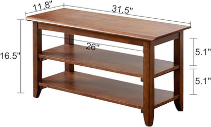 XKZG Shoe Rack Bench Wooden Shoe Storage Bench Rustic Solid Wood Entryway Bench (Brown,31.5")