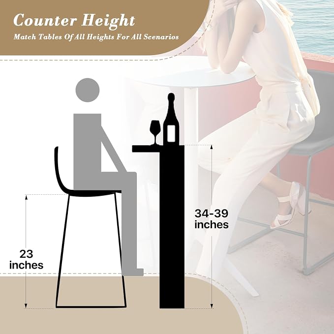 Athena Collection Bar stools Set of 2, 23 Inches Counter Height Bar Stools Chair with Back and Metal Legs, Modern Leather Barstools Set of 2 for Counter, Kitchen Island, Dining Room, Brown