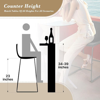 Athena Collection Bar stools Set of 2, 23 Inches Counter Height Bar Stools Chair with Back and Metal Legs, Modern Leather Barstools Set of 2 for Counter, Kitchen Island, Dining Room, Brown