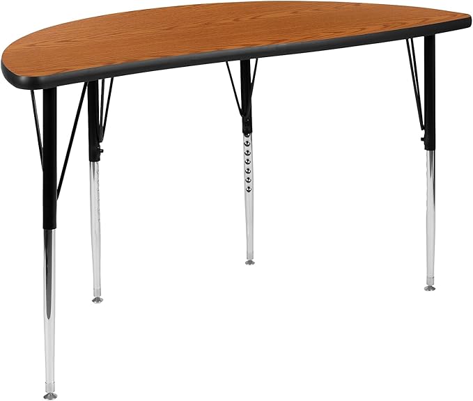 Flash Furniture 47.5" Half Circle Wave Collaborative Oak Thermal Laminate Activity Table - Standard Height Adjustable Legs