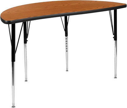 Flash Furniture 47.5" Half Circle Wave Collaborative Oak Thermal Laminate Activity Table - Standard Height Adjustable Legs