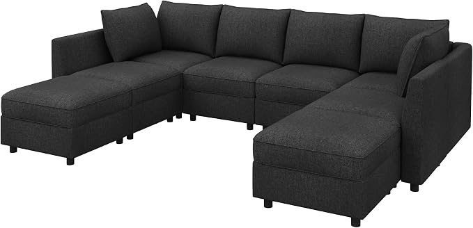 HONBAY Modular Sectional Sofa Couch with Storage, Modern U Shaped Sectional Sofa, Convertible Couches for Living Room - Linen Grey