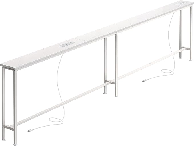SUPERJARE 102.3 Inch Sofa Table with 2 Power Outlets and USB-C Ports, 5.9 Inch Narrow Console Table with Storage, Extra-Long, for Entryway Hallway Couch Behind Sofa, Small Spaces, White