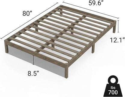 LIFEMENT Queen Bed Frame Classic Wood Platform, Noise Free, Under Bed Storage, No Box Spring Needed, Easy Assembly, Gray