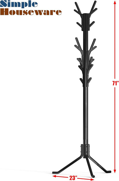 Simple Houseware Standing Coat and Hat Hanger Organizer Tree Shaped Rack for Entryway, Bedroom, and Hallway, 18 Hooks, Black