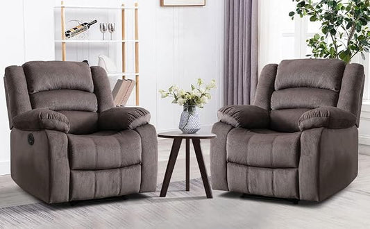 EBELLO Classic Power Recliner Chair, Oversized Electric Overstuffed Reclining Chair with Thick Cushion and Back,Single Sofa with Comfortable Armchair, Brown, 2Pcs