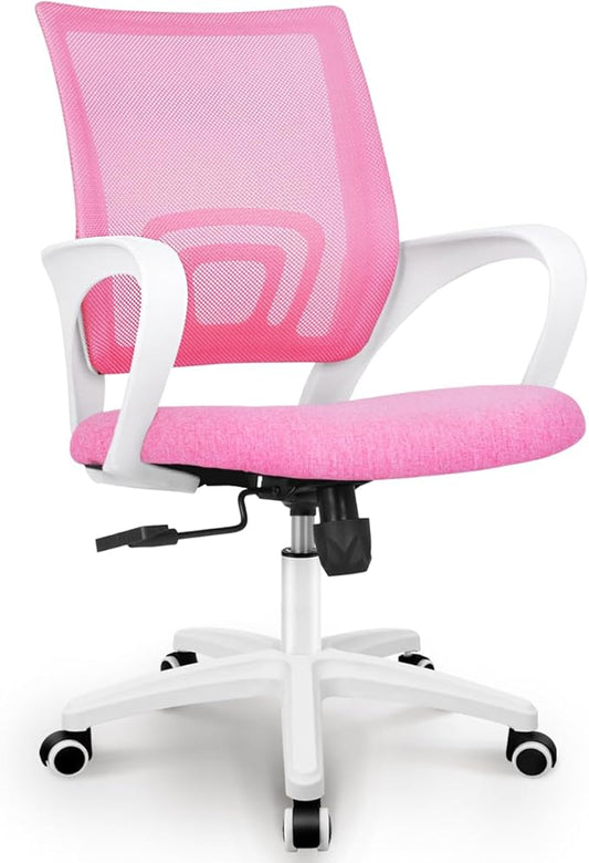 NEO CHAIR Office Desk Computer Chair Ergonomic Mesh Gaming Cushion Seat with Comfy Lumbar Mid Back Support Adjustable Height Swivel Rolling Wheels for Home Task (Pink)