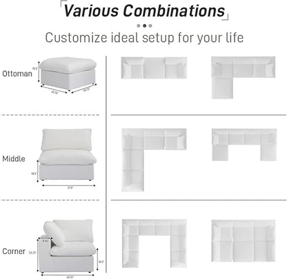 Cloud Modular Sectional Sofa Couch,U Shaped Couch 5 Seater for Living Room,120" Convertible Couches with Storage Ottoman, Covers Washable&Replaceable,White