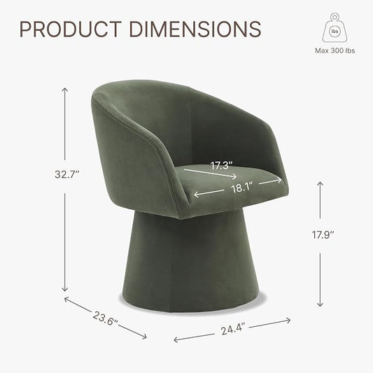 KISLOT Swivel Dining Chairs Set of 2, Upholstered Mid Century Modern Deskchair with Barrel Back, Linen Fabric Kitchen Chairs for Dining Room, Bedroom, Dressing Room, Green