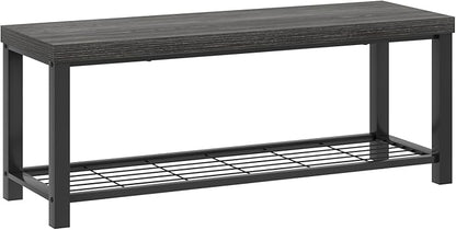 FOLUBAN Industrial Shoe Storage Bench for Entryway Hallway, Rustic Indoor Shoe Rack Bench Seat for Living Room Bedroom, 43.3 Inch Dark Gray